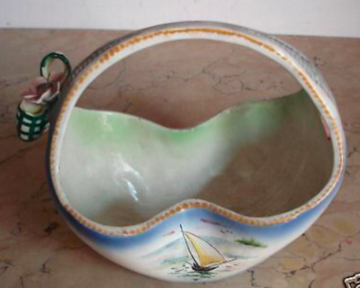 Cestino Decorativo Con Paesaggi, Ceramica d'Epoca La Berica