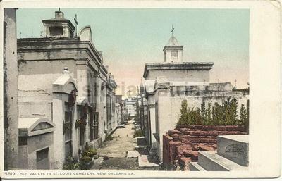 America, New Orleans. Inusuale Antica Veduta Fotografica Del Cimitero E Tombe A Colori