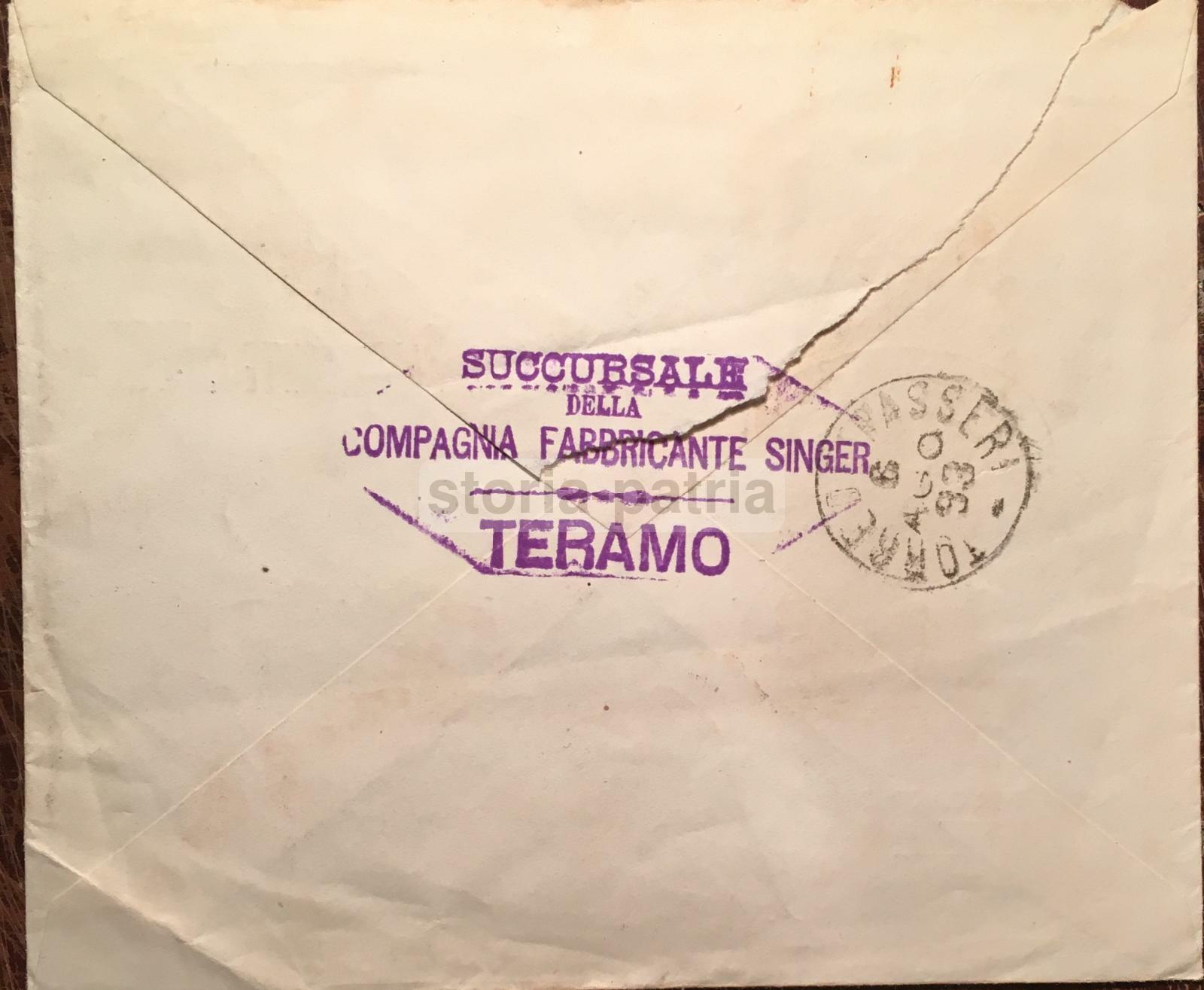 Macchine Per Cucire Singer, Busta Pubblicitaria d'Epoca, Teramo (Abruzzo)