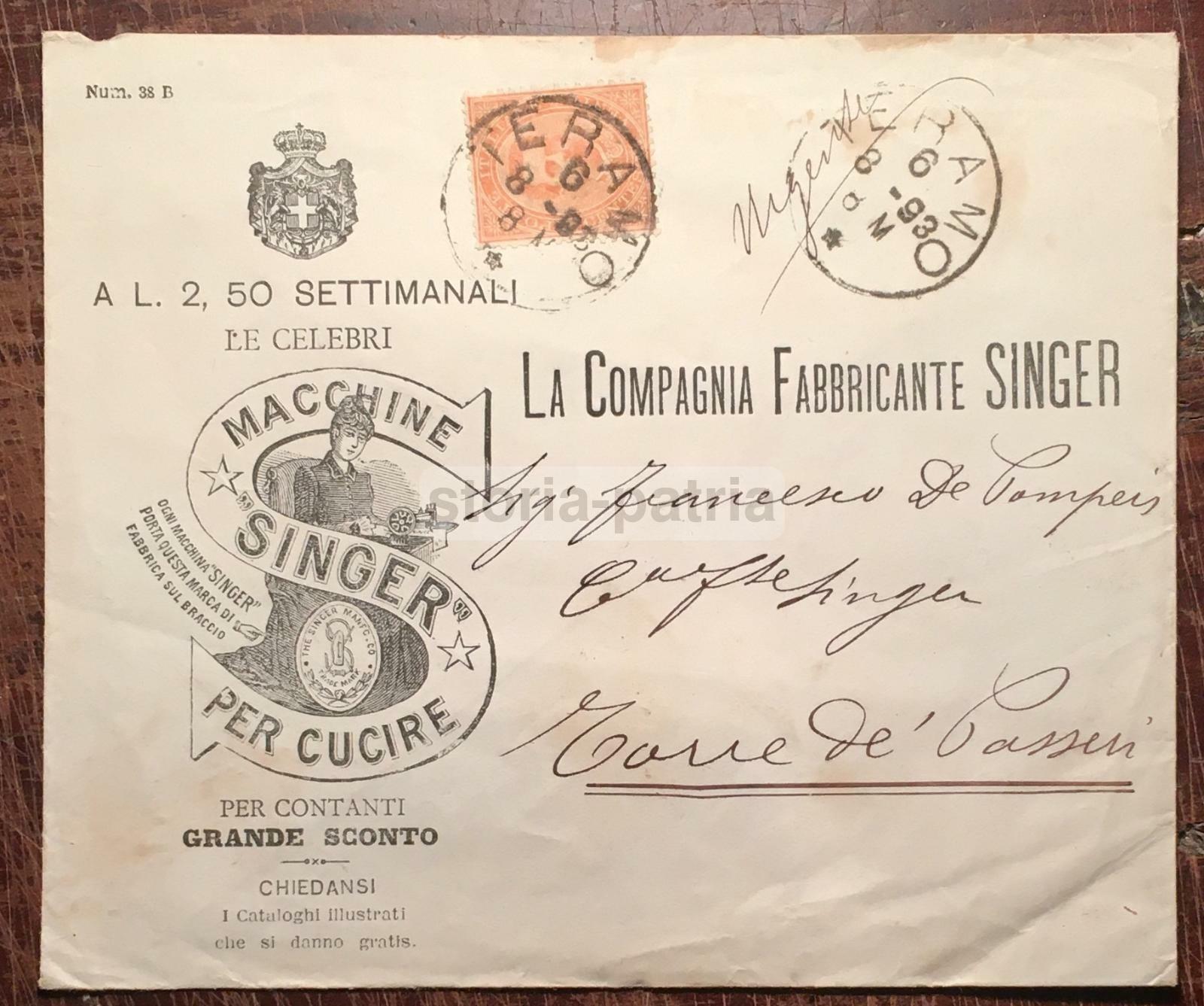 Macchine Per Cucire Singer, Busta Pubblicitaria d'Epoca, Teramo (Abruzzo)