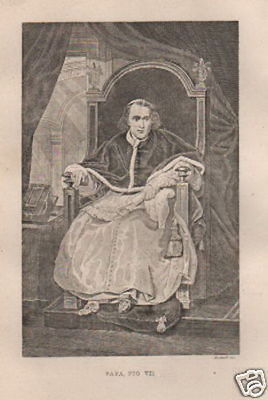 Papato: Ritratto Di Papa Pio VII, Incisione Di Bucinelli, XIX Secolo