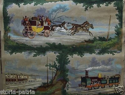 Trasporti, Carrozza, Treno, Antica Carta Da Parato, Paper Paint Originale d'Epoca