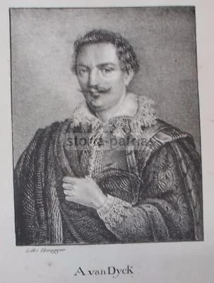 Antica Incisione di Anthony Van Dyck. Ritratto d'Artista, Litografia di Honegger.