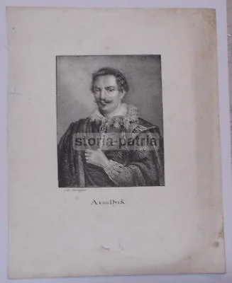 Antica Incisione di Anthony Van Dyck. Ritratto d'Artista, Litografia di Honegger.