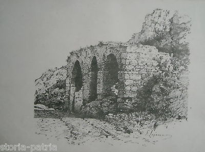 Arte Napoletana Dell'Ottocento: Sicilia, Lojacono, Paesaggio Con Ruderi, Antica Stampa