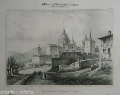 Spagna, Madrid, Palazzo Dell'Escorial: Veduta Architettonica Animata, Chapuy