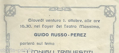 Sicilia, Palermo, Teatro Massimo: Conferenza Russo Perez "I Conigli Travestiti"