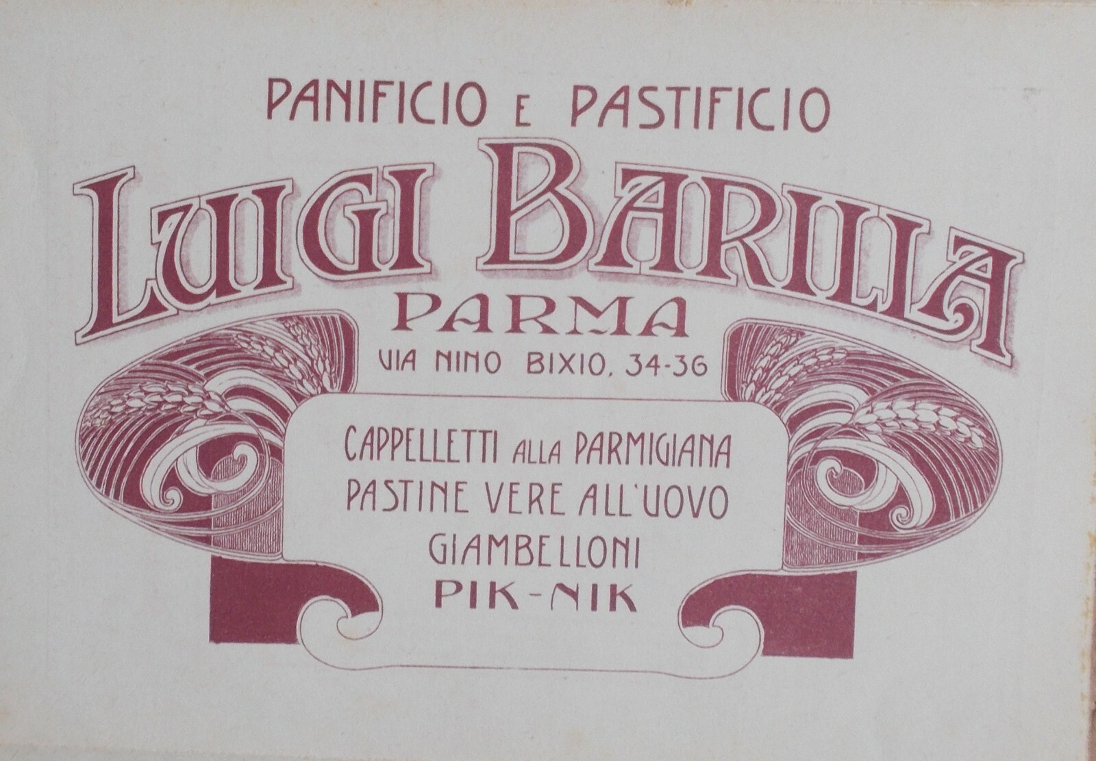 Parma   Panificio E Pastificio Luigi Barilla: Pik Nik, Cappelletti E Giambelloni d'Epoca
