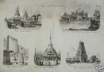 Architettura Indiana: Pagode, Mohamed Shah, Rangoon, Kugopea   Antica Incisione Dell'800