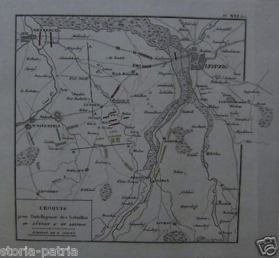 Battaglie Napoleoniche: Lützen, Leipzig   Antica Mappa, XIX Secolo