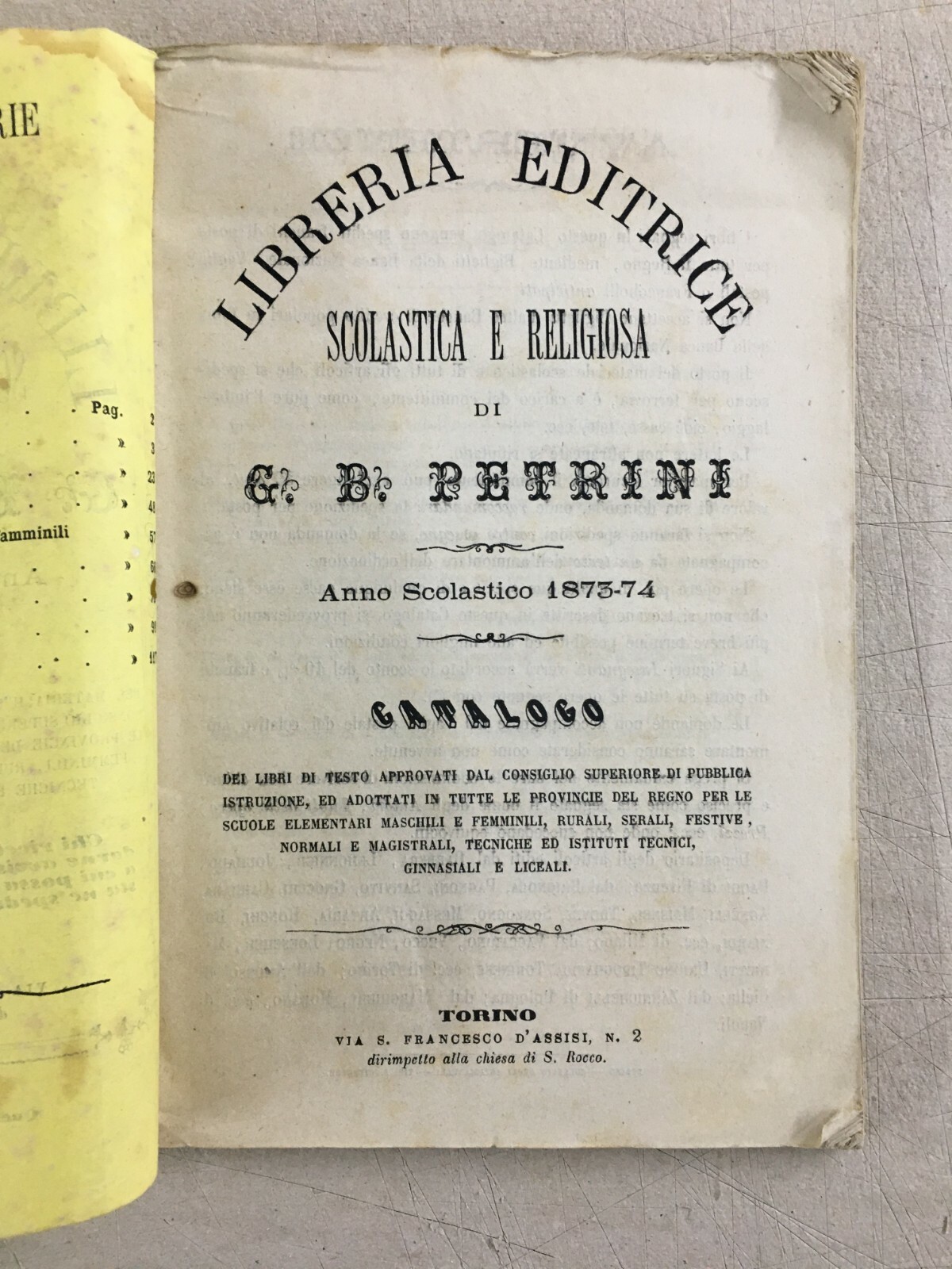 Bibliografia, Antico Catalogo Librario, Torino, Libreria Ermanno Loescher, 1875 76