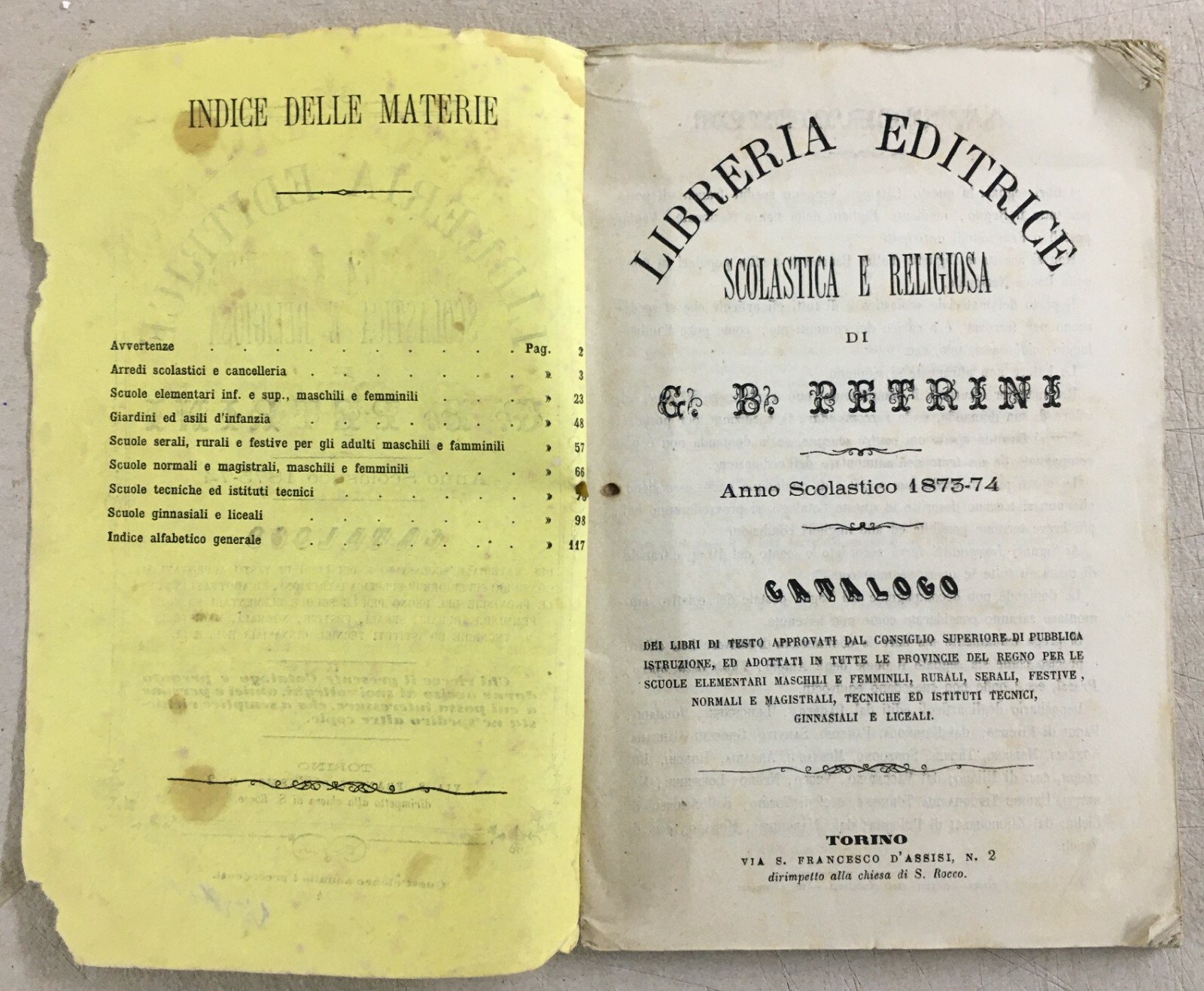Bibliografia, Antico Catalogo Librario, Torino, Libreria Ermanno Loescher, 1875 76
