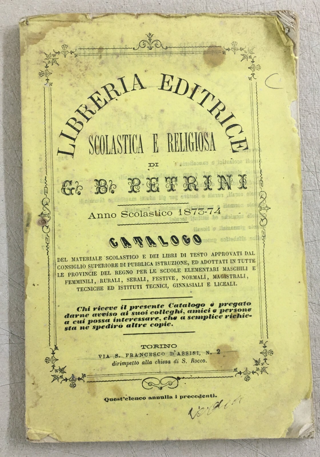 Bibliografia, Antico Catalogo Librario, Torino, Libreria Ermanno Loescher, 1875 76