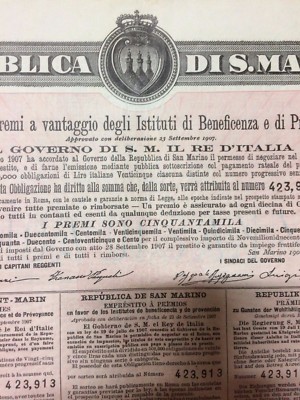 San Marino: Prestito A Premi, Lotteria, Araldica, Previdenza, Banca Casareto, Genova