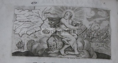 Militaria, Spagna, Antica Allegoria Di San Marco E La Repubblica Veneta, Incisione Del XVIII Secolo