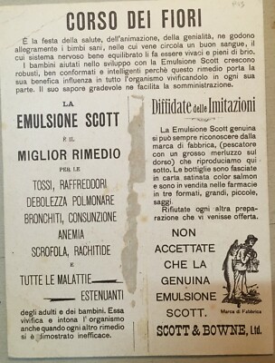 Emulsione Scott: Medicina E Farmacia. Stampa Pubblicitaria d'Epoca Con Fiori