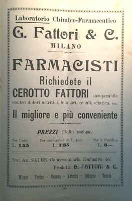 Medicina, Farmacia E Chimica Farmaceutica: Cerotto Fattori E Farmacia Delle Grazie (1921)