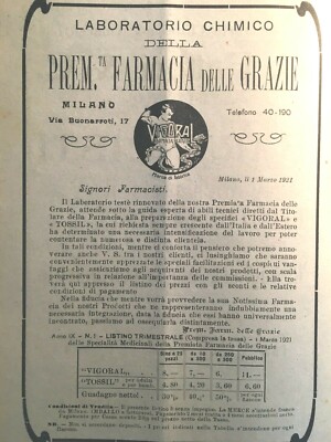 Medicina, Farmacia E Chimica Farmaceutica: Cerotto Fattori E Farmacia Delle Grazie (1921)