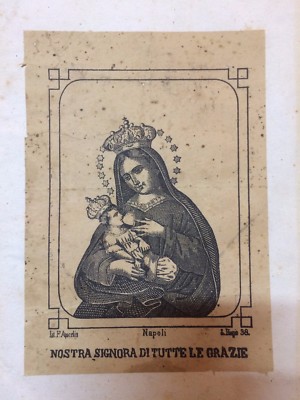Antica Stampa Popolare Napoletana: Madonna Delle Grazie, Latte E Maternità, Napoli