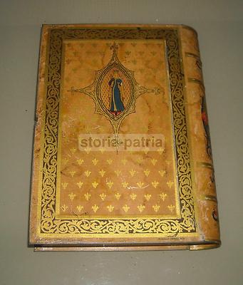 Scatola Pubblicitaria Elah A Forma Di Libro Con Araldica E Motivi Medievali, Anni '30