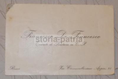 Militaria, Fanteria, Biglietto Da Visita, Tenente De Francesco, Roma