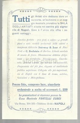 Napoli   Musica, Concerto, Quartetto Lehner: Volantino Pubblicitario (1926)
