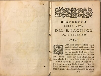 Marche, Pacifico Da Sanseverino: Agiografia, Antica Edizione Casaletti, 1786