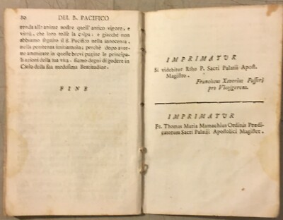 Marche, Pacifico Da Sanseverino: Agiografia, Antica Edizione Casaletti, 1786