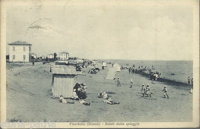 Romagna, Rimini, Viserbella: Antica Veduta, Spiaggia Con Bagnanti Animatissima