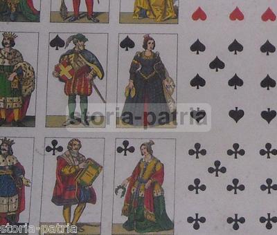 Giochi, Carte Da Gioco, Napoli, Decorativo Grande Foglio, Stampa Policroma d'Epoca