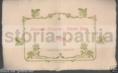 Puglia, Gargano, Cagnano Varano. Sanzone Pepe: Invito Per Nozze, 1904. Antico Liberty