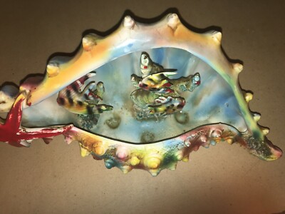 Storia Naturale: Composizione Artistica In Ceramica Con Conchiglia Marina E Pesci