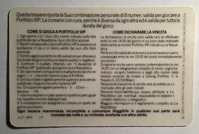 Giochi Gioco Portfolio VIP, Giornale La Repubblica, Tessera d'Epoca Da Collezione