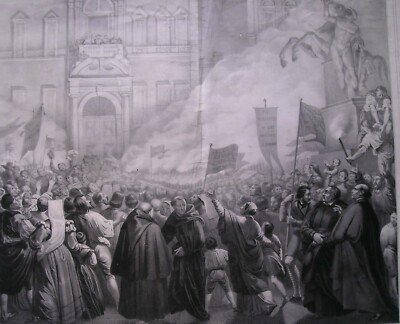Giubilo Del Popolo Romano Per Il Perdono Di Pio IX. Antica Stampa Di Ulacacci E Maggiolo