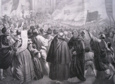Giubilo Del Popolo Romano Per Il Perdono Di Pio IX. Antica Stampa Di Ulacacci E Maggiolo
