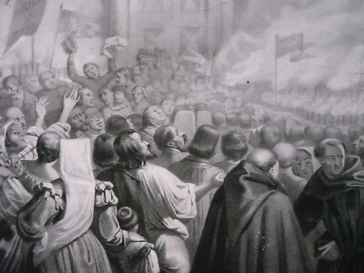 Giubilo Del Popolo Romano Per Il Perdono Di Pio IX. Antica Stampa Di Ulacacci E Maggiolo