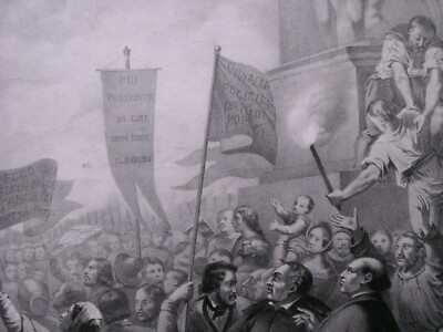 Giubilo Del Popolo Romano Per Il Perdono Di Pio IX. Antica Stampa Di Ulacacci E Maggiolo