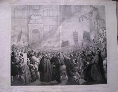 Giubilo Del Popolo Romano Per Il Perdono Di Pio IX. Antica Stampa Di Ulacacci E Maggiolo