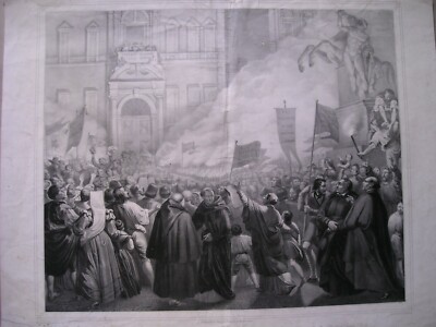 Giubilo Del Popolo Romano Per Il Perdono Di Pio IX. Antica Stampa Di Ulacacci E Maggiolo
