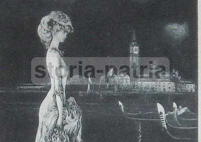 Venezia, San Marco: Veduta Simbolista Con Elegante Straniera, Alberto Martini