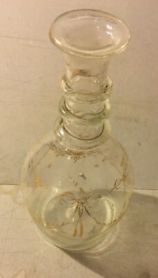 Antico Vetro Da Collezione: Bottiglia Con Decorazioni Dorate
