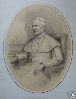 Papa Pio IX, Ritratto d'Epoca Con Veduta Del Vaticano, Litografia Turgis