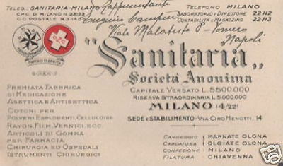 Sanitaria Milano: Biglietto Da Visita Pubblicitario d'Epoca