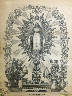 Arte: Stampa Popolare Devozionale, Madonna Immacolata. Grande Antica Litografia