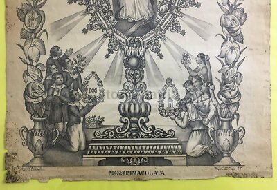 Arte: Stampa Popolare Devozionale, Madonna Immacolata. Grande Antica Litografia