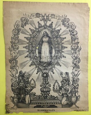 Arte: Stampa Popolare Devozionale, Madonna Immacolata. Grande Antica Litografia