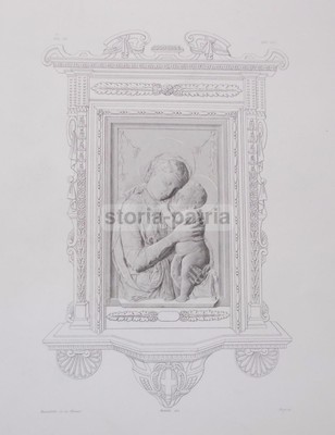 Arte, Iconografia Devozionale, Madonna Con Bambino, Donatello, Antica Incisione, XIX Secolo