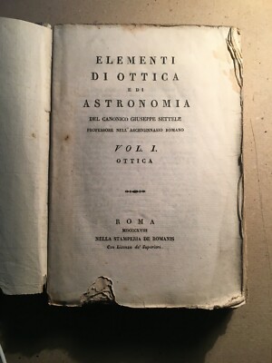 Giuseppe Settele, Elementi Di Ottica E Di Astronomia, 1818