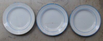 Insieme Di Tre Piatti In Ceramica, Filettatura Blu, Vedova Besio E Figli