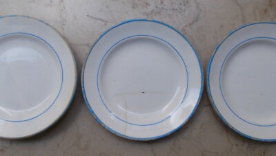 Insieme Di Tre Piatti In Ceramica, Filettatura Blu, Vedova Besio E Figli